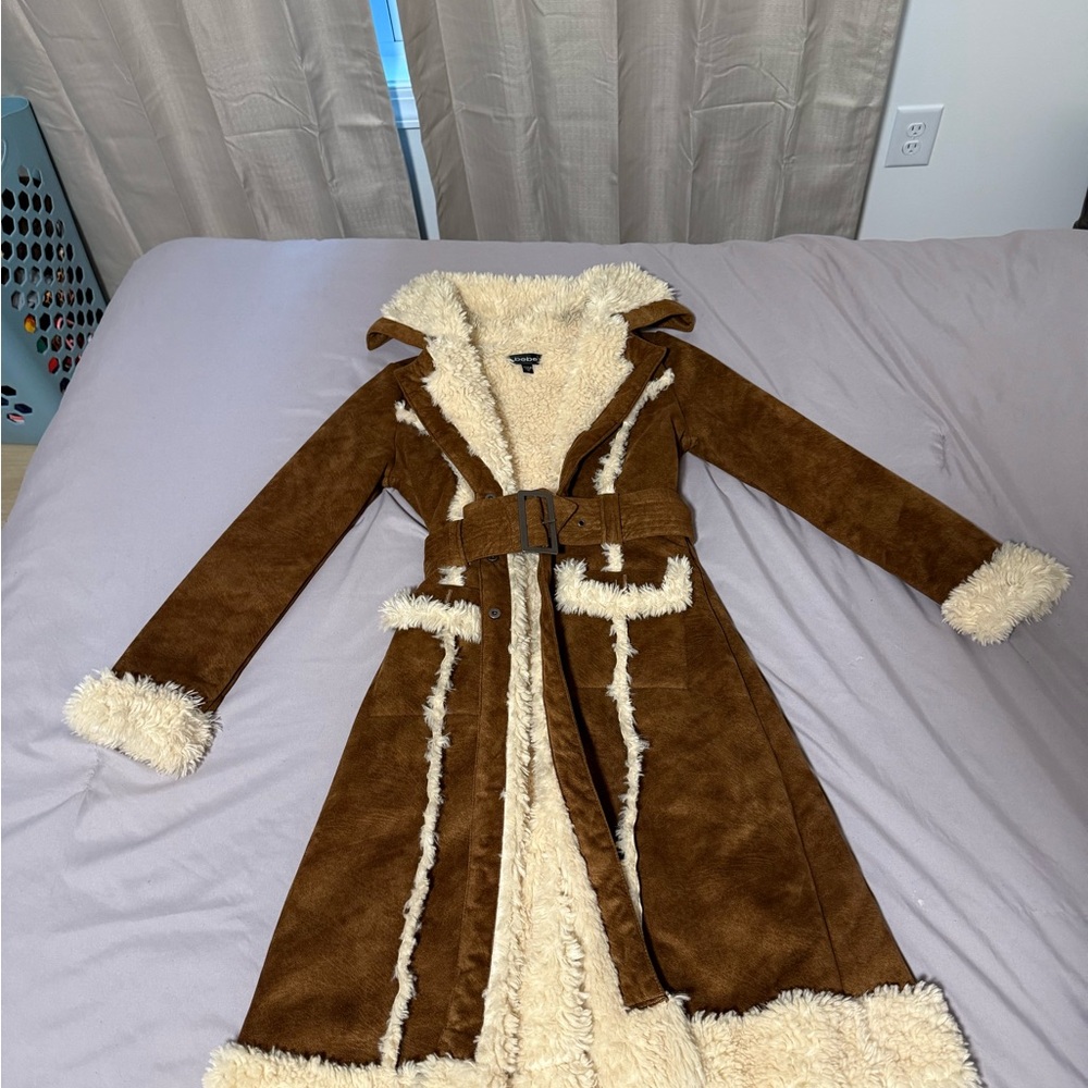 Bebe Vintage Uc Bebe Vegan Shearling Suede Long Maxi Coat Size Xs